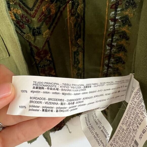 Zara Trafulac Collection Women’s XS Army Green Embroidered Button Down Shirt Top - Picture 6 of 13